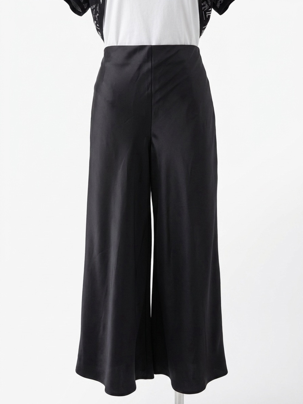 Joie Black Satin Wide Leg Trousers Elastic Stretch Waistband Sophisticated